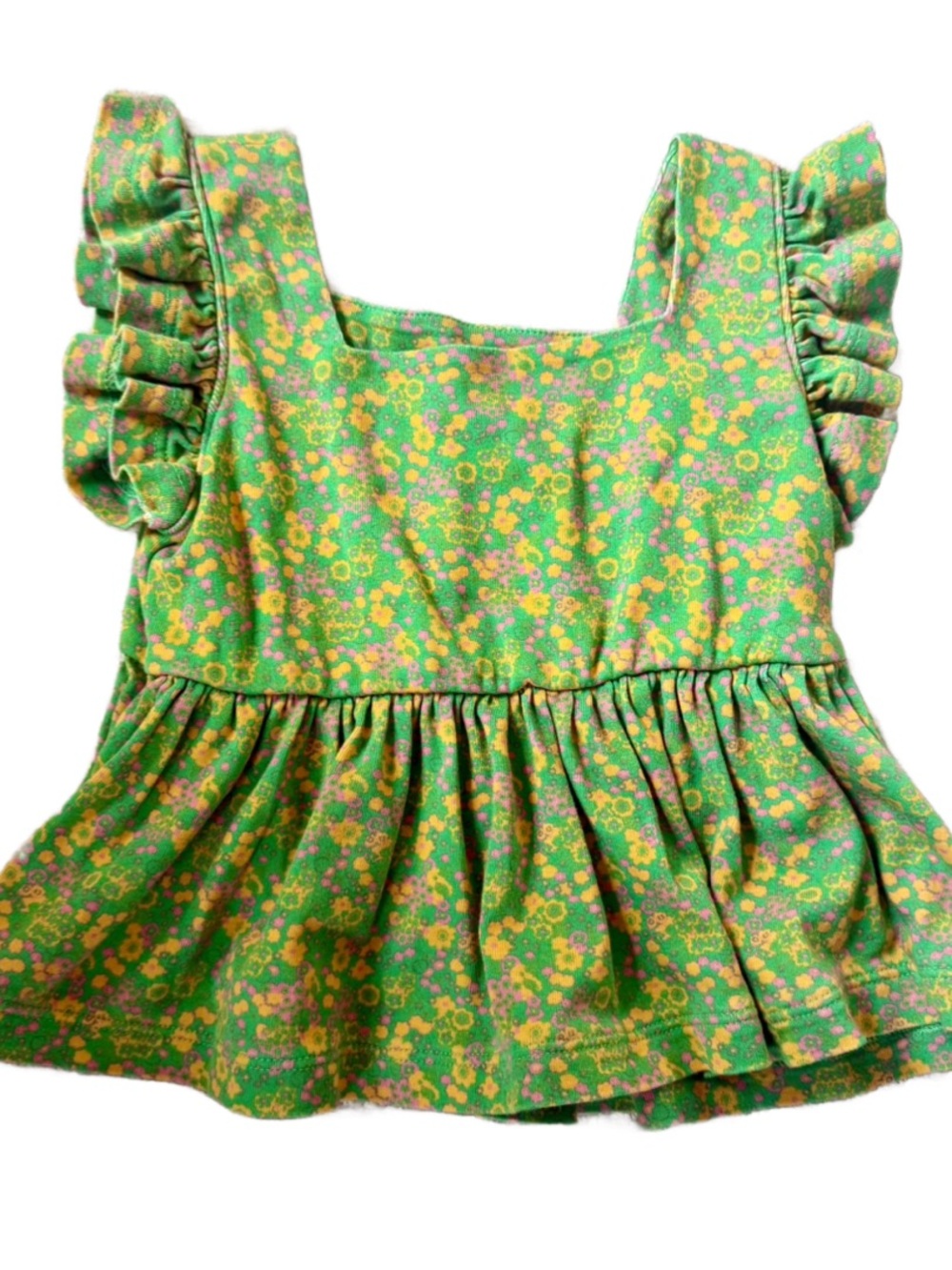 Misha & Puff Green Floral Square-Neck Peplum Top
